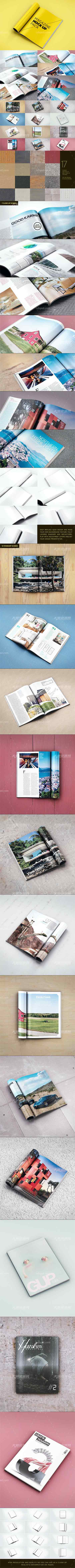 Magazine Mock Up Pack,19个杂志/画册展示模型(包含17张纹理图)